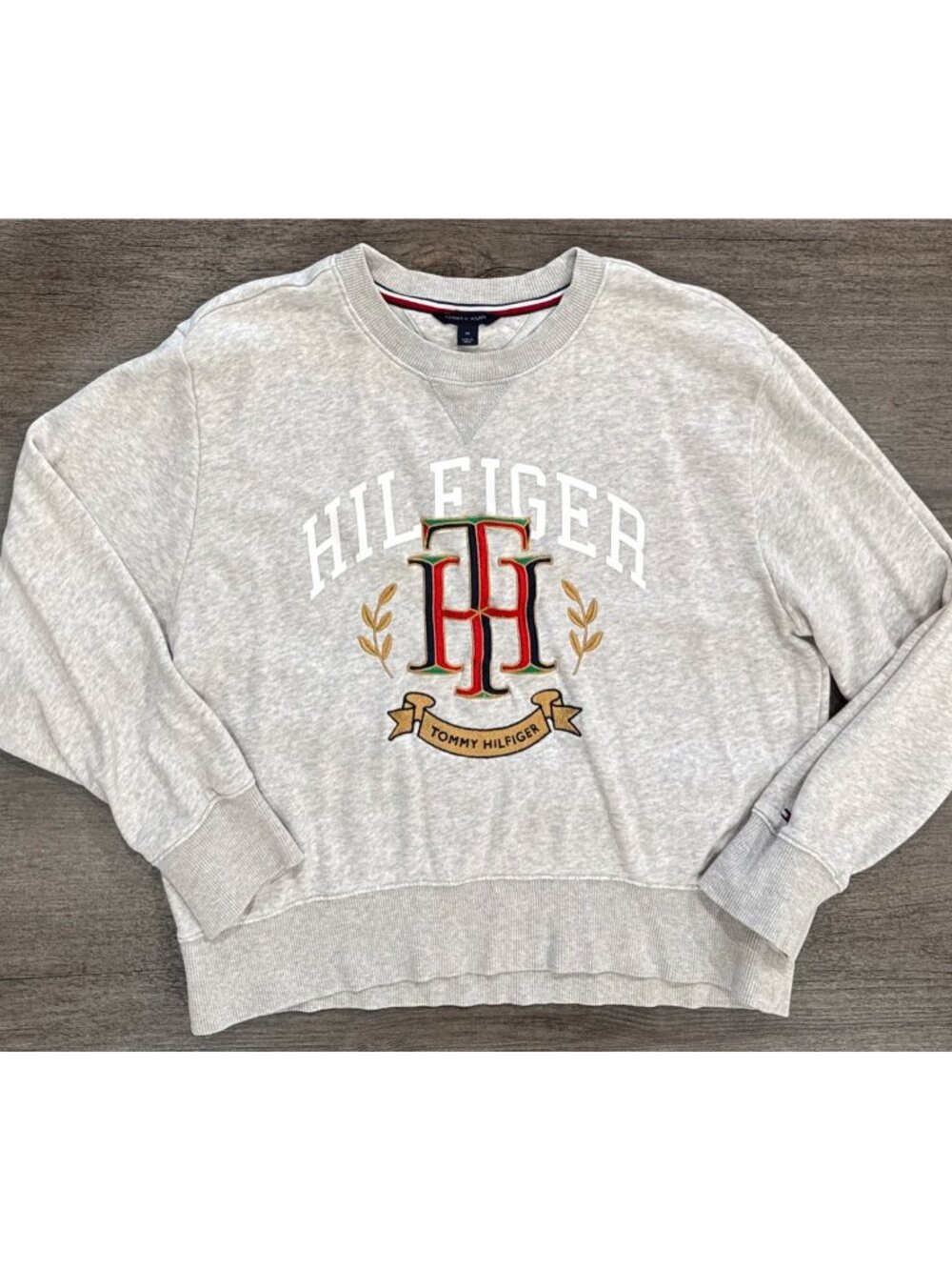 Tommy Hilfiger Womens M Gray Logo Embroidered Crewneck Sweatshirt